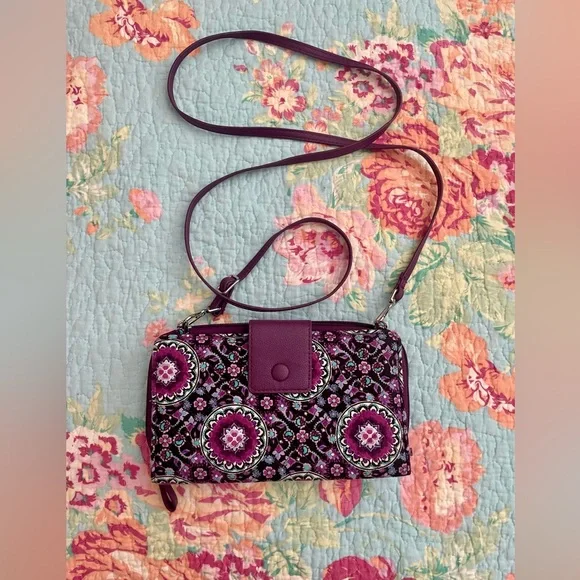 Vera Bradley Black and Purple Patterned Crossbody Bag - Picture 2 of 5